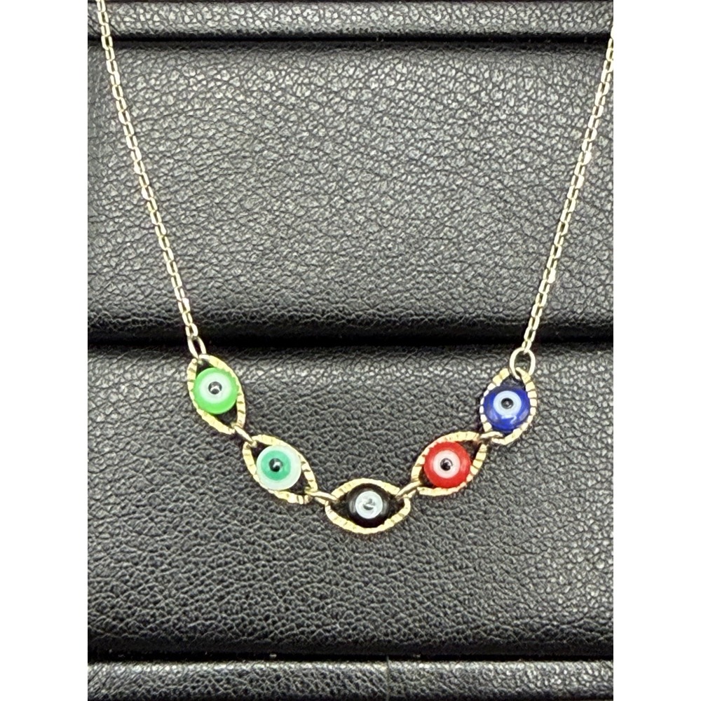 Vintage Sterling Silver Evil Eye Anklet 10" 925 J19